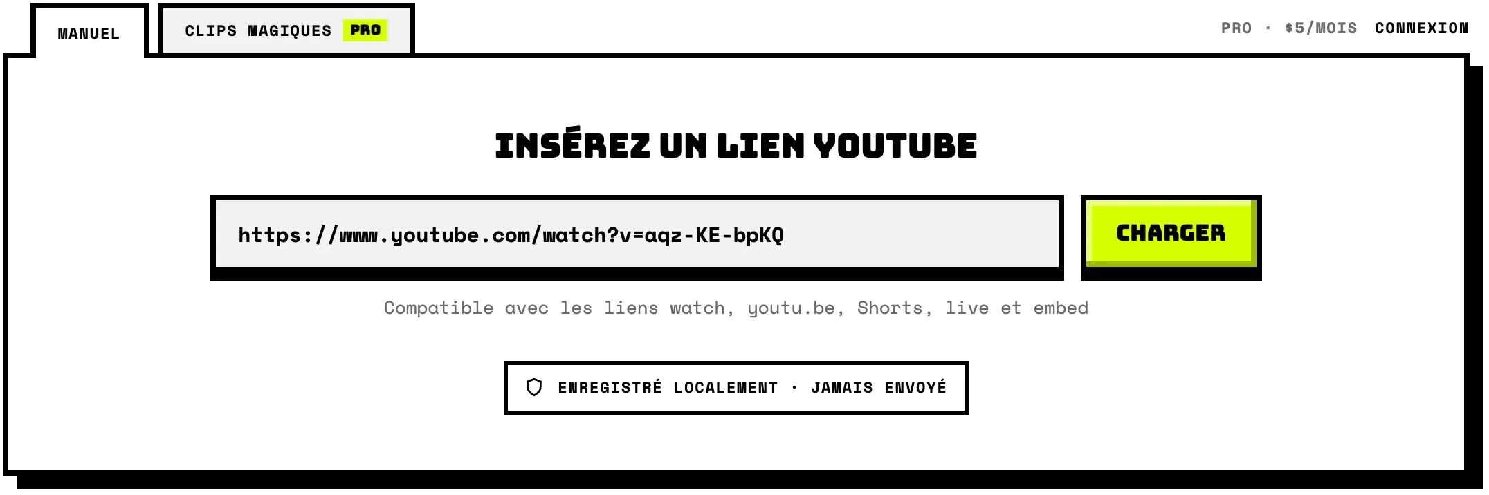 Zclipper avec un lien YouTube collé dans le champ du lien.